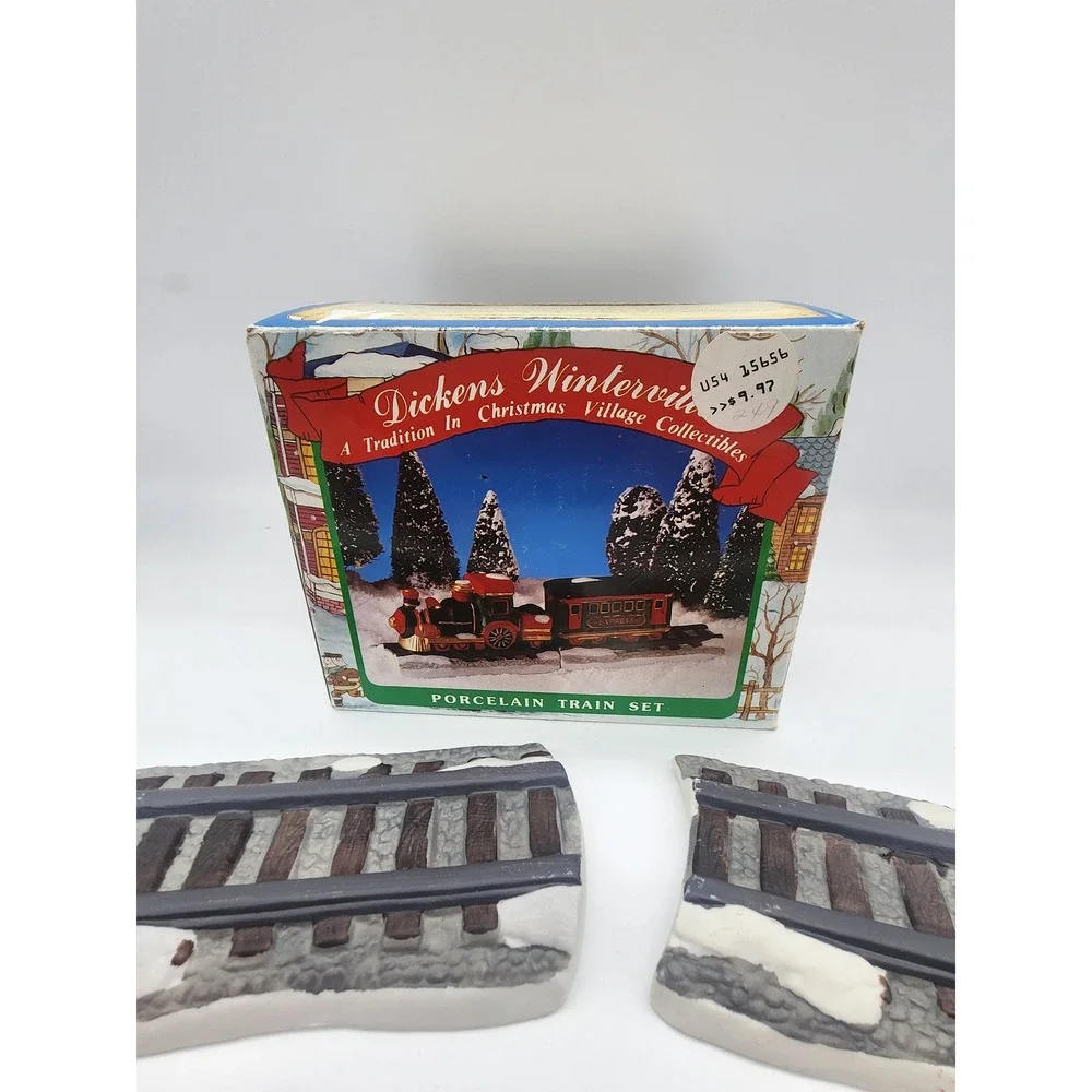 Dickens Winterville Porcelain Train Set Christmas Village Collectible 2 Piece